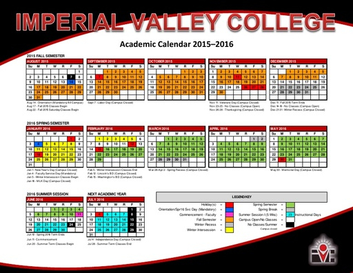 Academic Calendars Academics Imperial Valley College