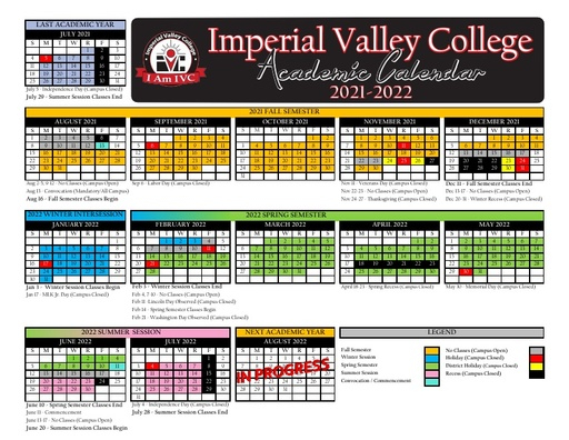 Academic Calendars Academics Imperial Valley College