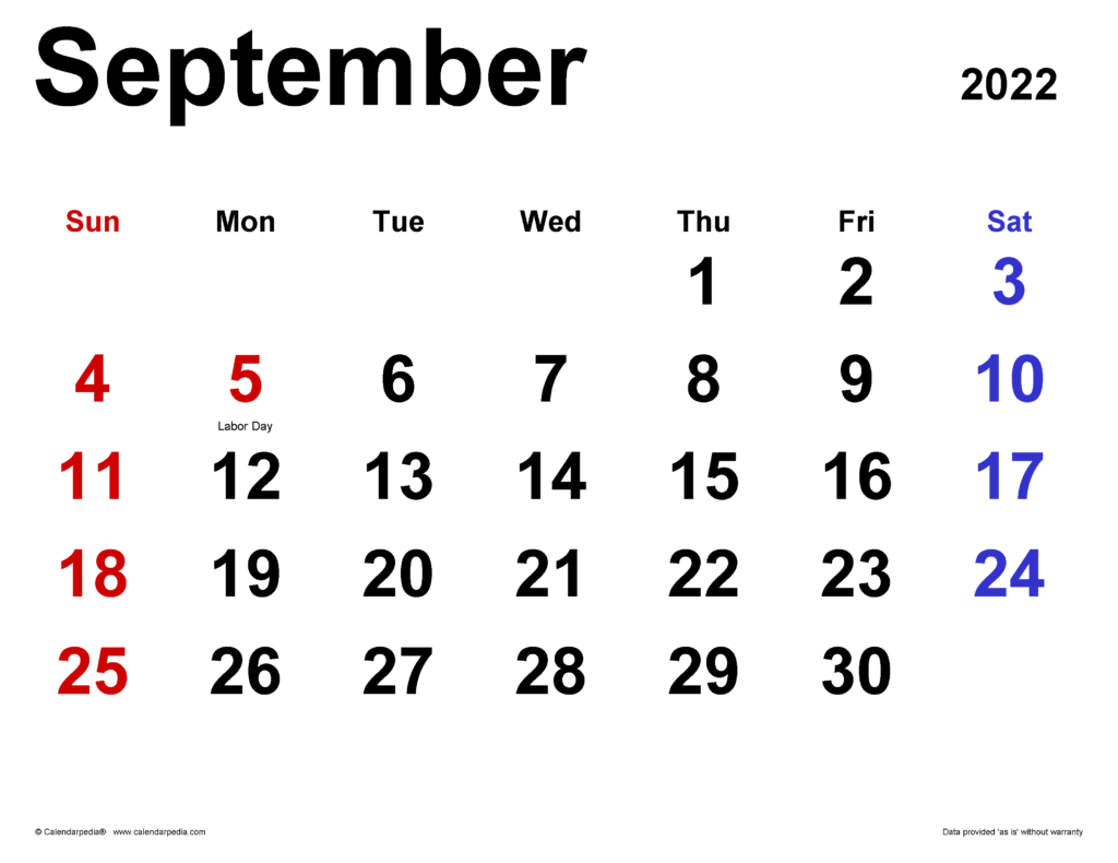 Editable September 2022 Calendar