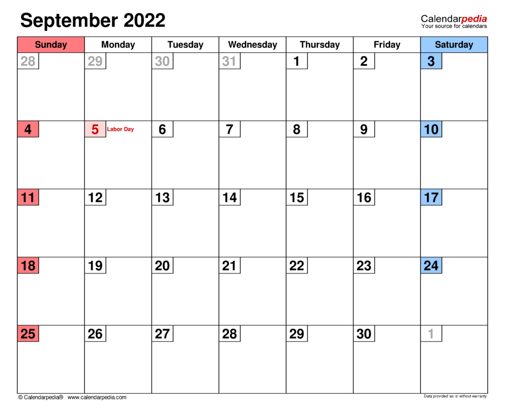 Editable September 2022 Calendar