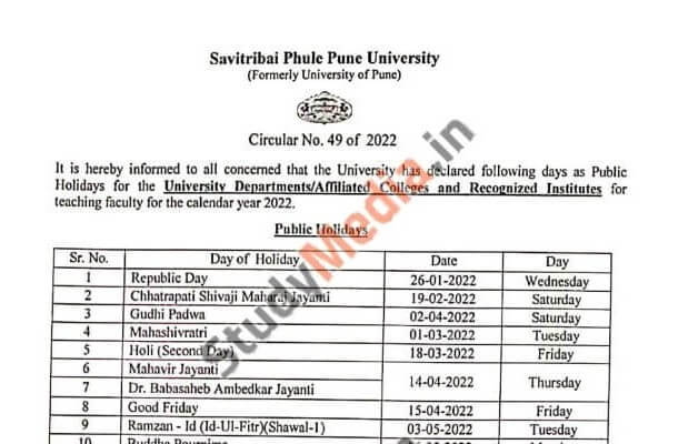 List Of Academic Holidays SPPU 2022 23