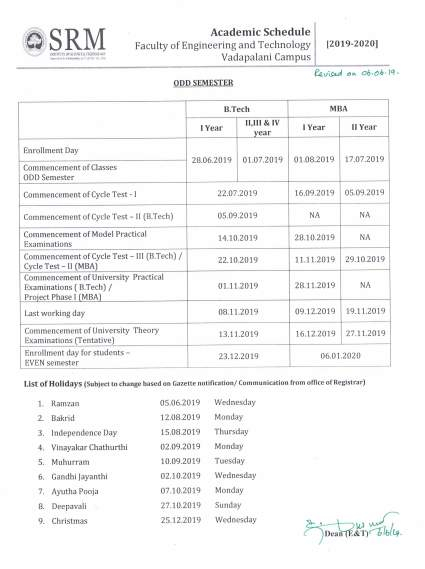 List Of Holidays SRM University 2022 2023 EduVark