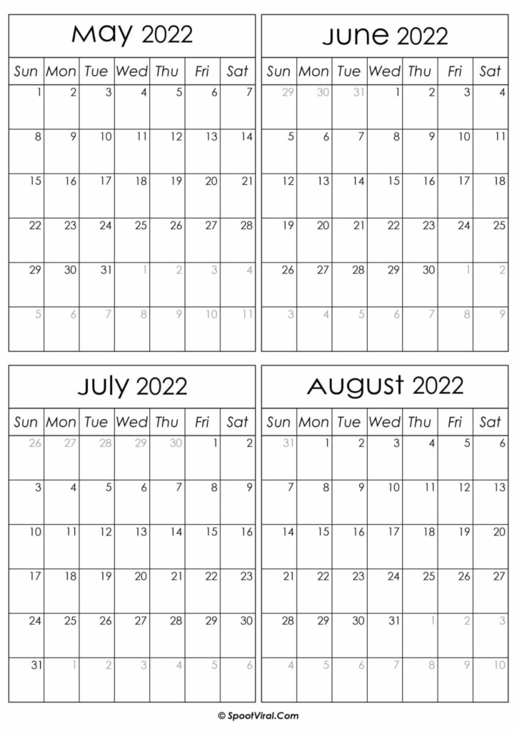 May To August 2022 Calendar Templates SpootViral