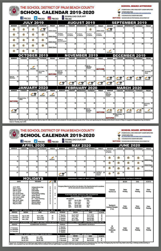 Printable Palm Beach County School Calendar Printable Calendar 2022