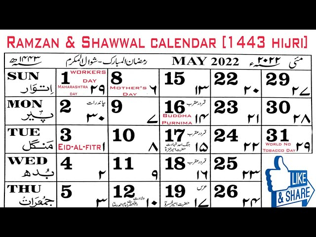 Ramadan 2022 Calendar