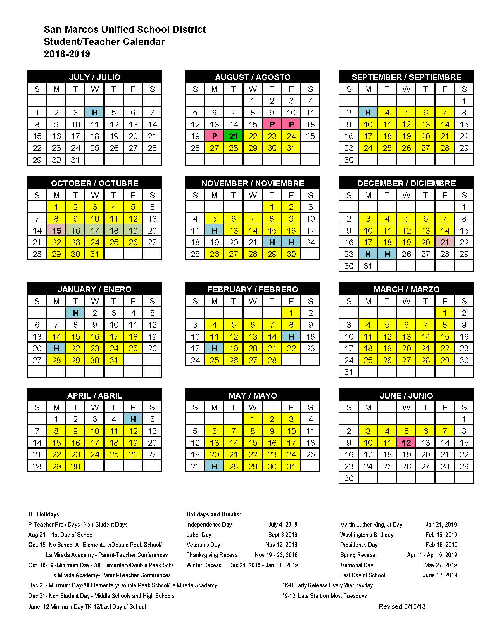 San Diego School Calendar 2021 Printable Calendar 2022 2023