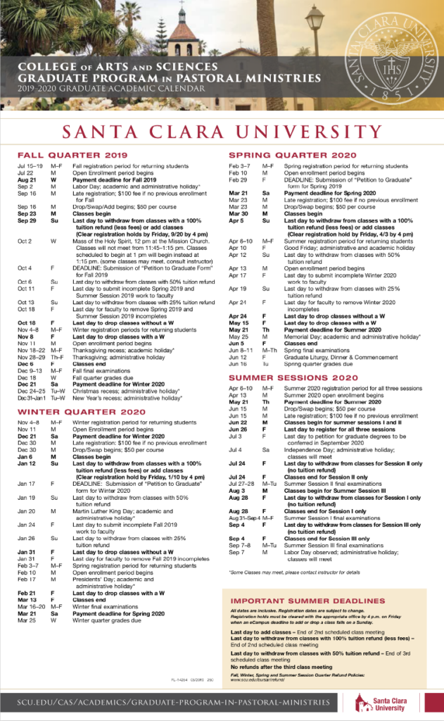 Santa Clara University Academic Calendar 2025-25