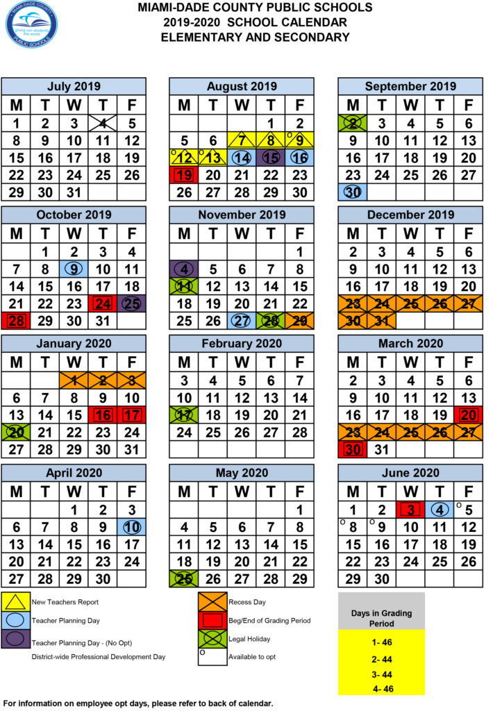 School Calendar 2020 Miami Calendar 2020