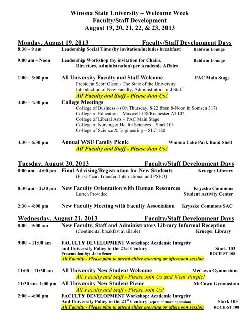 Winona State University Spring Schedule Calendar Universitycalendars net