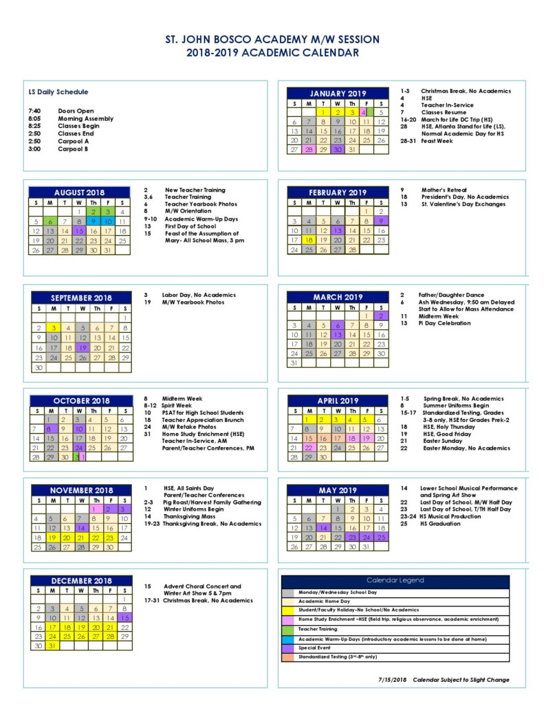 2018 2019 Academic Calendars St John Bosco Academy