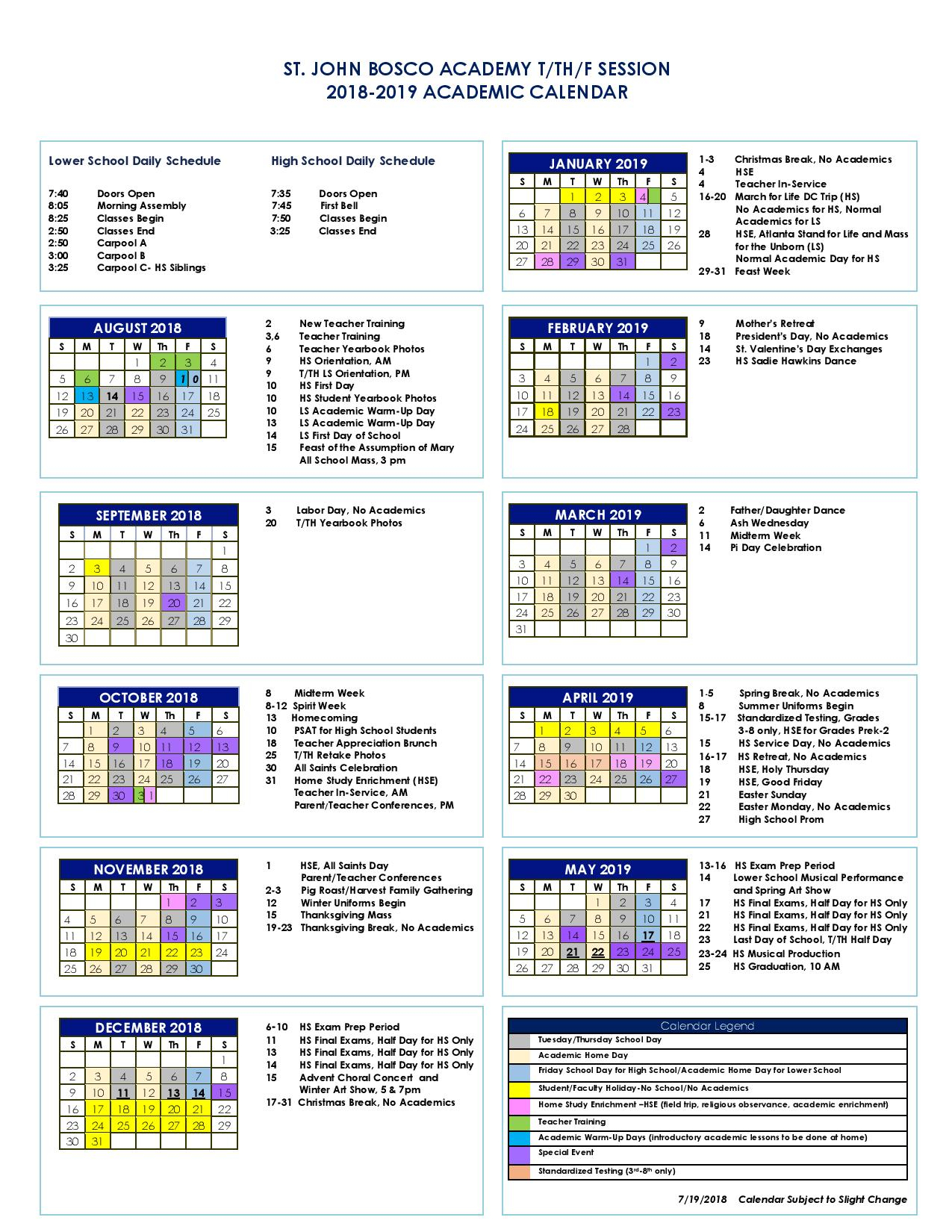 Academic Calendar St. John's University