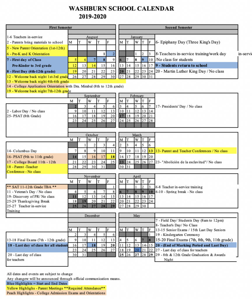 2019 2020 Official School Calendars Official 2019 2020 Calendars 