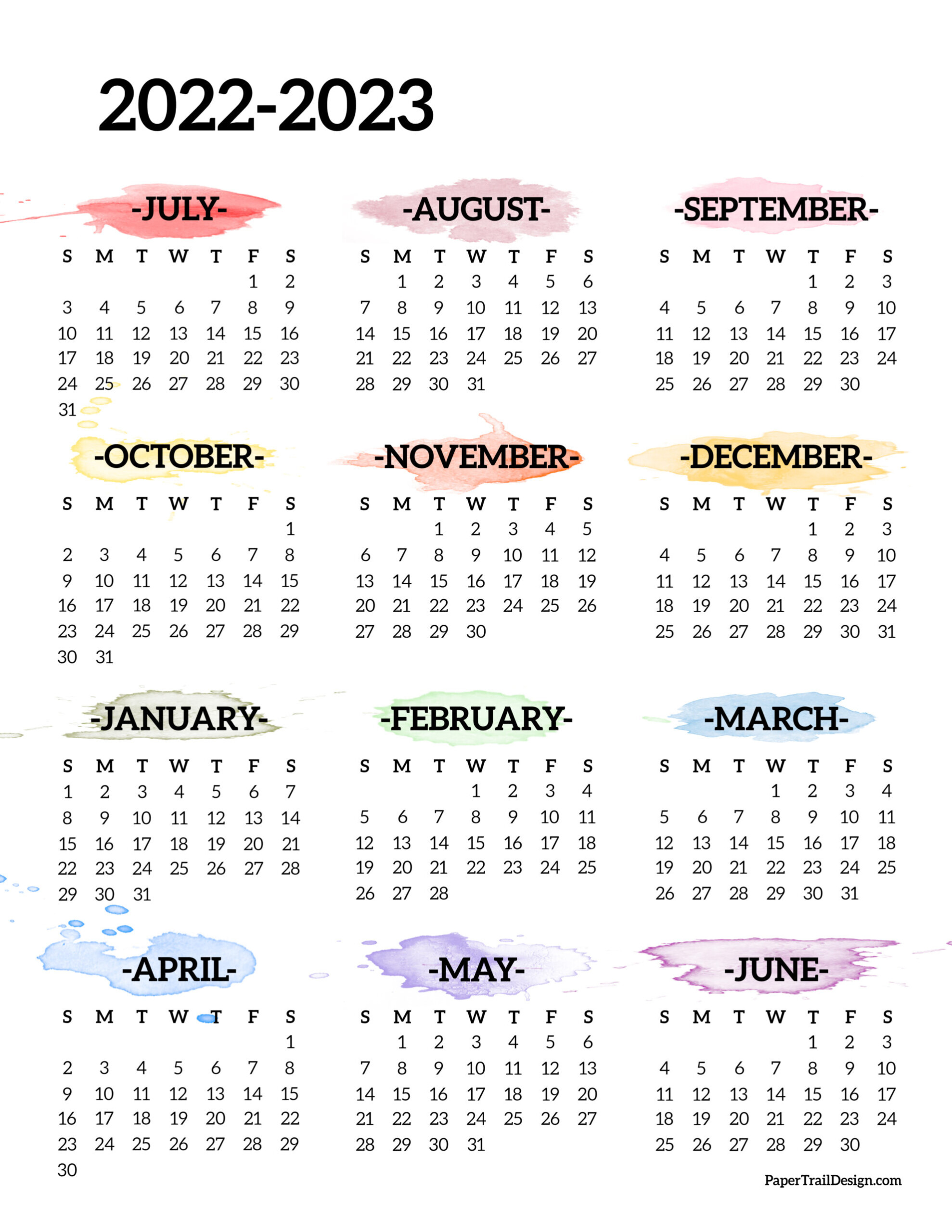 2022 2023 School Year Calendar Free Printable Paper Trail Design Free