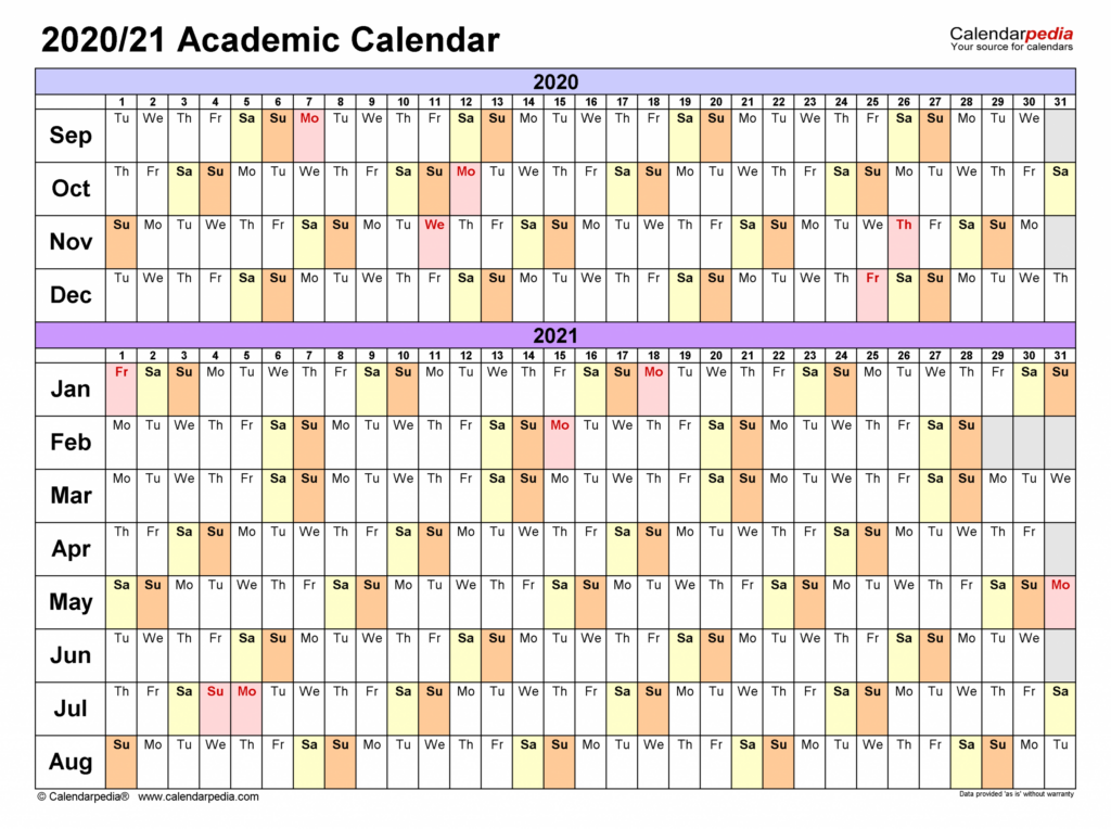 Academic Calendars 2020 2021 Free Printable Excel Templates Calendar 