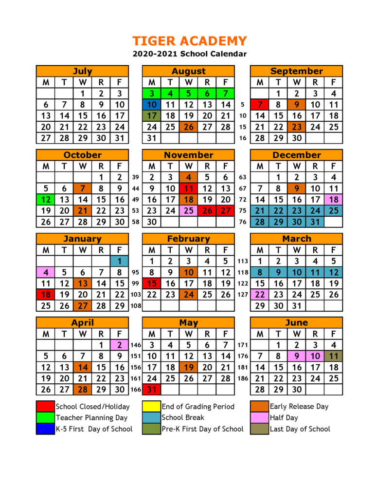 Calendar Tiger Academy