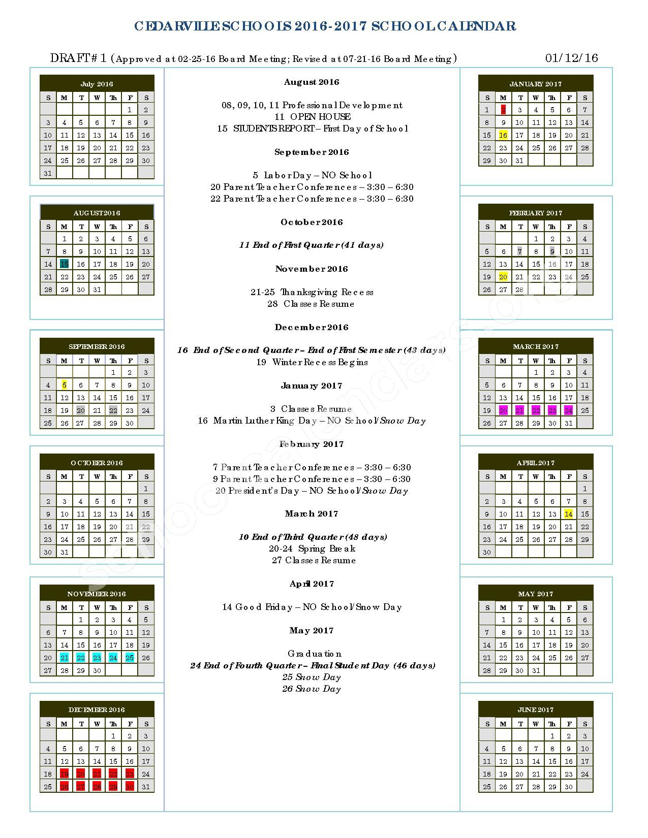 Cedarville School District Calendars Cedarville AR