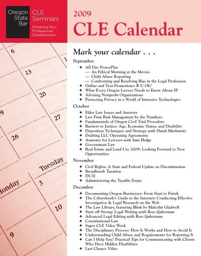 CLE Calendar Oregon State Bar CLE Seminars