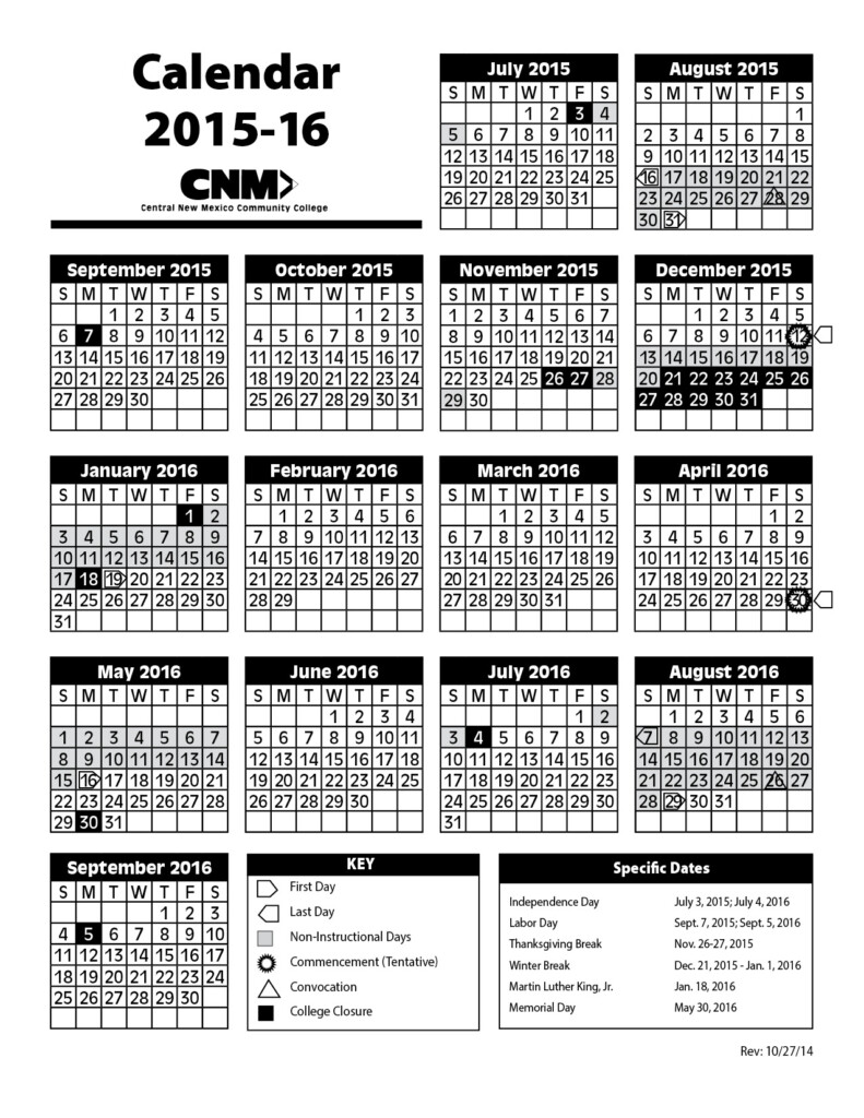 2015 2016 Academic Calendar Image CNM