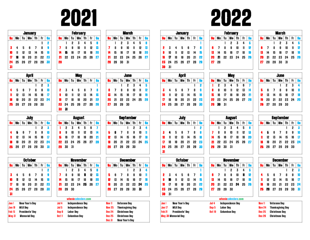 2021 And 2022 Printable Two Year Calendar 12 Templates 