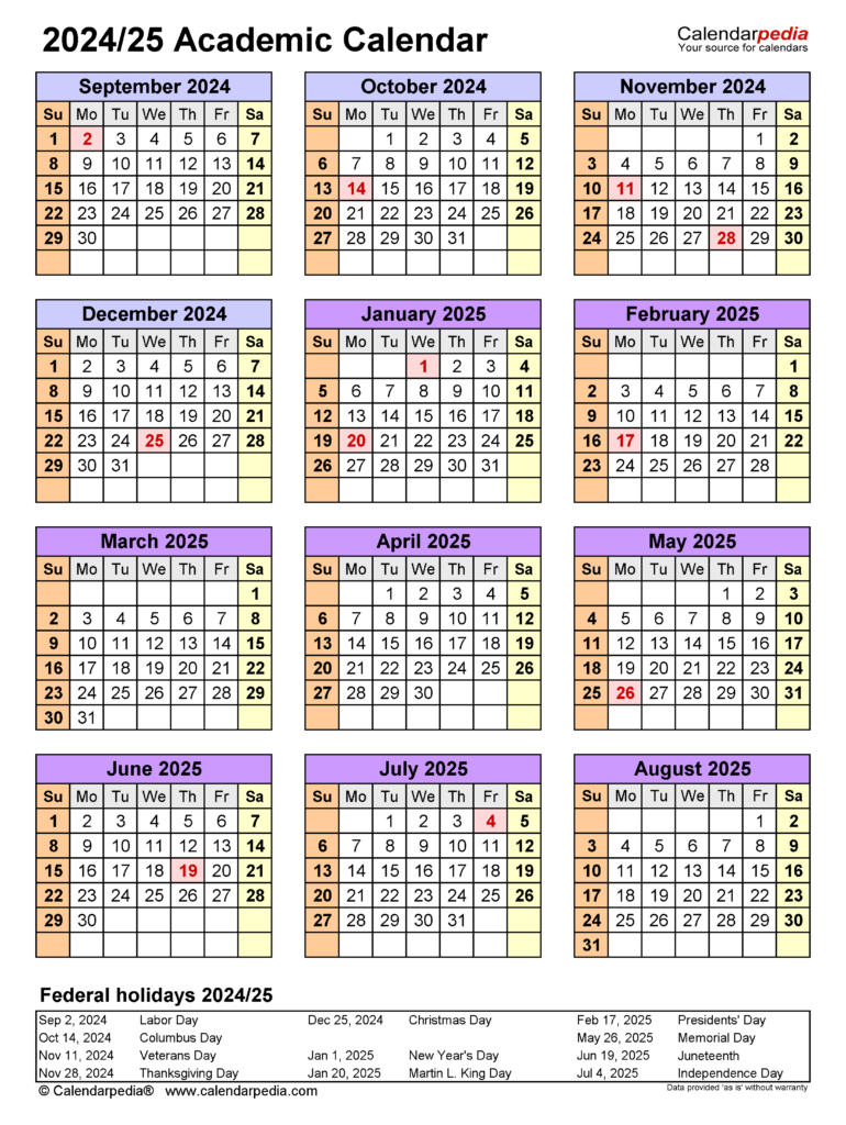 Academic Calendars 2024 2025 Free Printable Pdf Templates Two Year For 