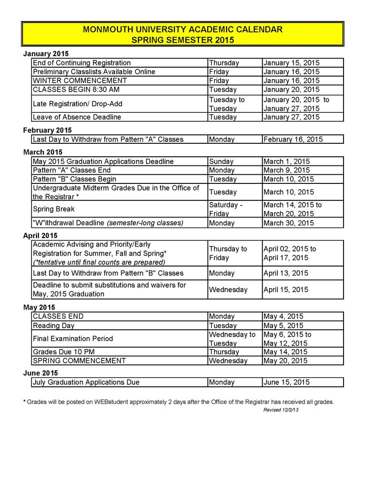 Academic Calendars Monmouth University Academic Calendar Fordham 