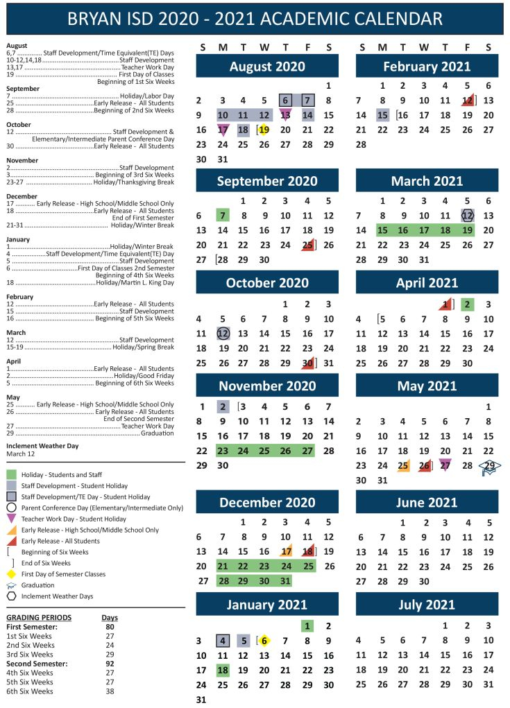 Bryan School Board Adopts Calendar For 2020 2021 School Year WTAW 