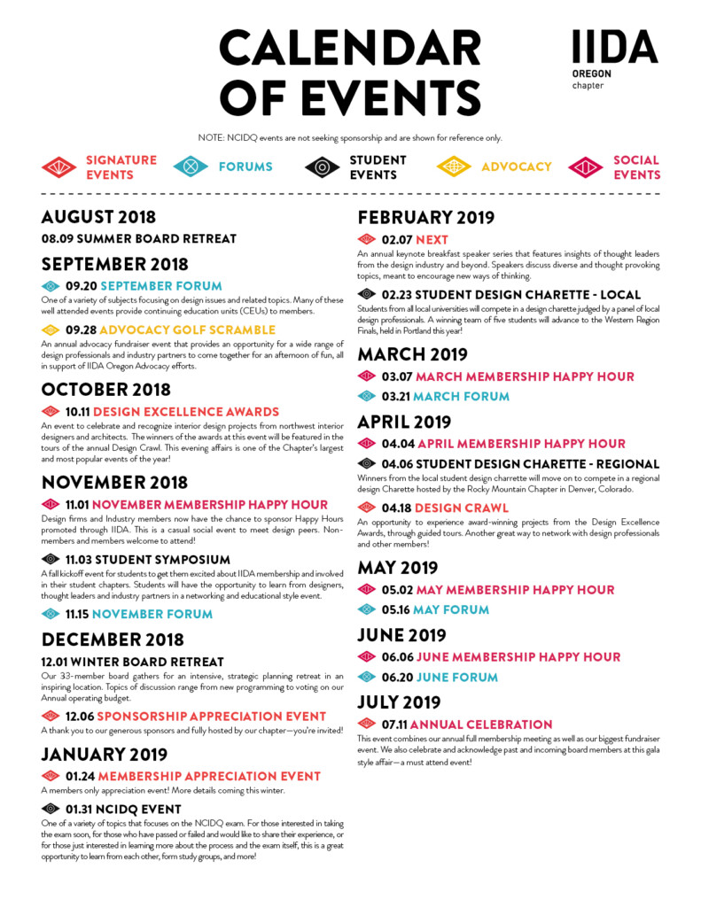 Calendar Of Events IIDA Oregon Chapter