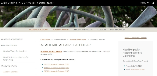 CSULB Academic Calendar 2021 2022 Student Portal