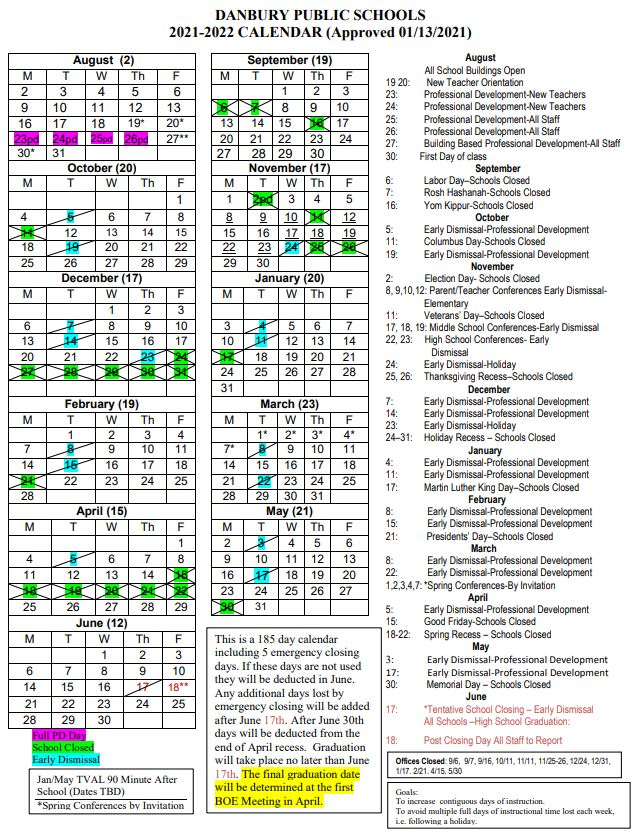 Danbury Public Schools Calendar 2022 2023 Western Ct November 