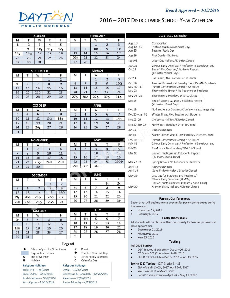 Dayton Academic Calendar Customize And Print