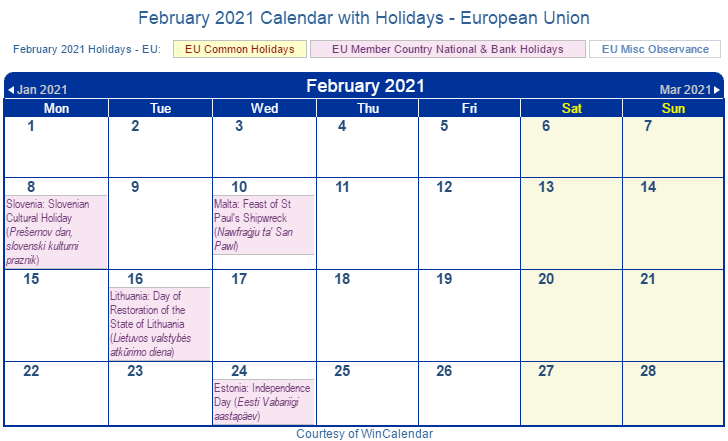 European Public Holidays 2021 Calendar Printable March With Regard To 