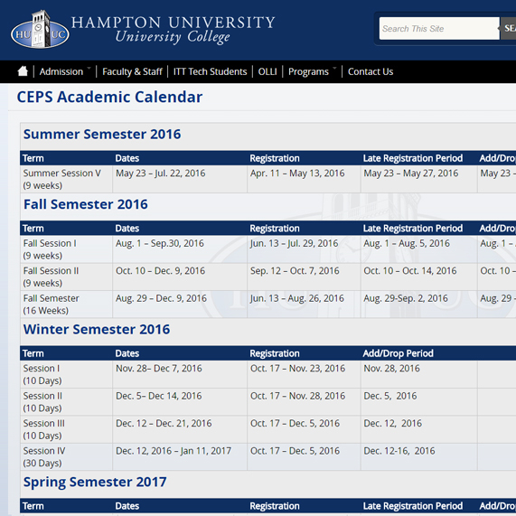 Hampton University Academic Calendar 2022 2023 January Calendar 2022