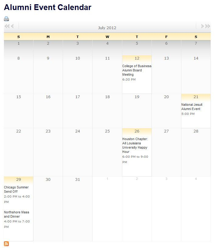 July 2012 Loyola University New Orleans Alumni Calendar Click For More