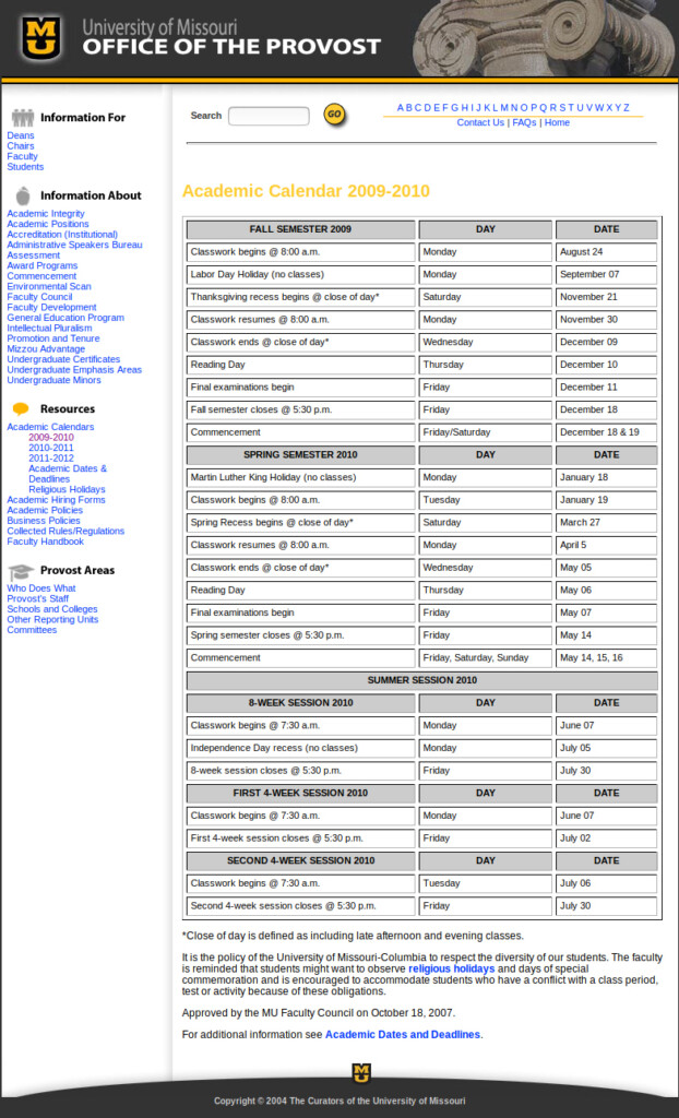 Missouri State University Academic Calendar 2022 2023 September 2022 