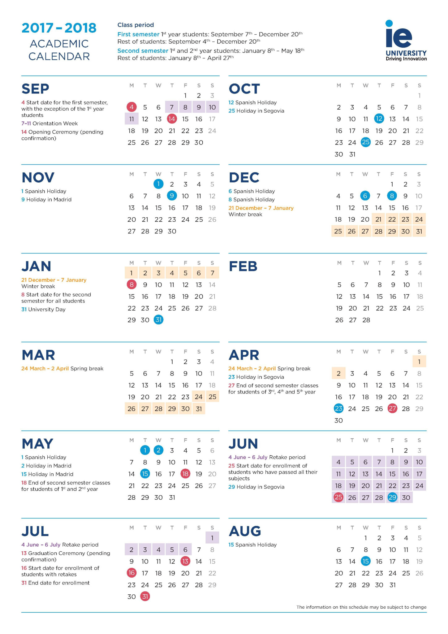 Academic Calendar Ie University