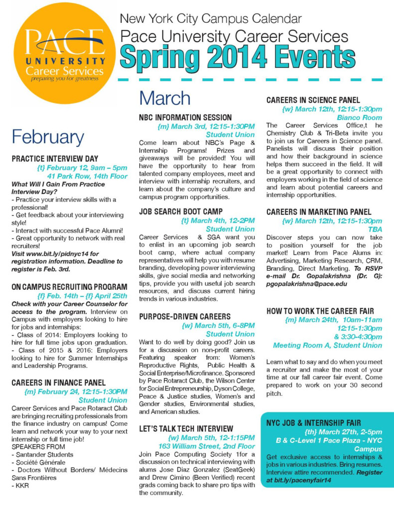 NYC Spring 2014 Calendar By Pace University Career Services Issuu