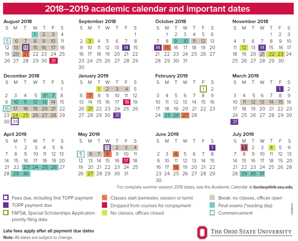 Academic Calendar Ohio State University Universitycalendars net