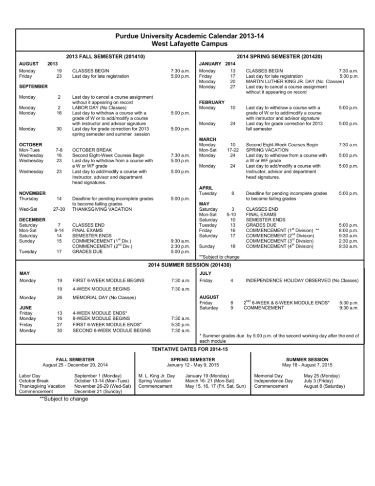 Purdue University Academic Calendar 2006 07