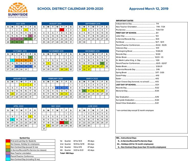 Scottsdale Unified School District Calendar Calendar Template Yearly 