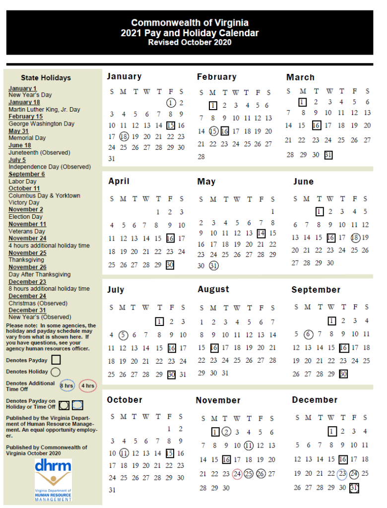 State Of Virginia Pay And Holiday Calendar 2022 Academic Calendar 2022