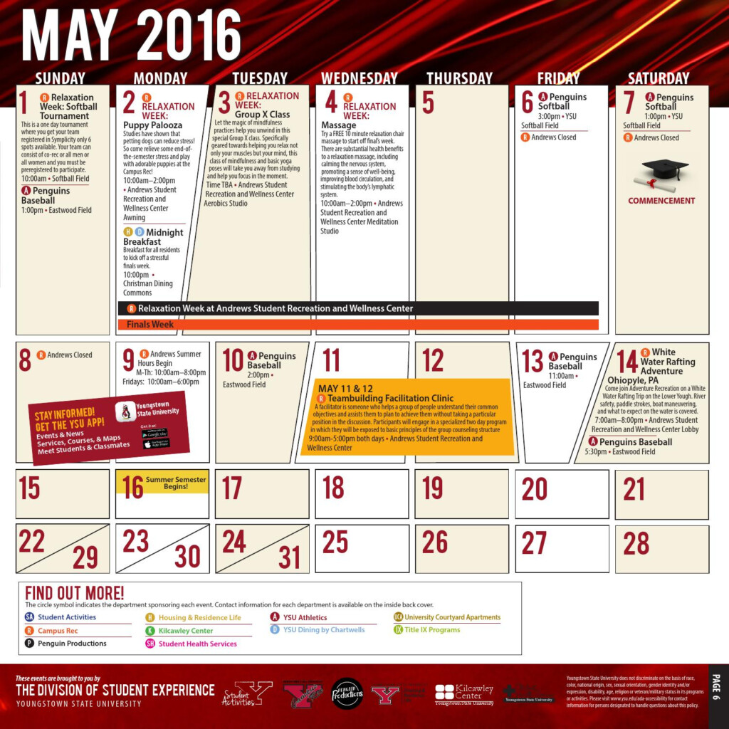 Student Experience Web Calendar For Spring 2016 By Youngstown State 