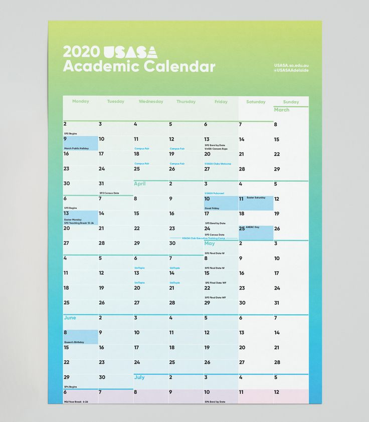 University Academic Wall Calendar Academic Calendar Student 