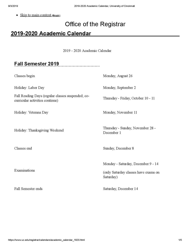 University Of Cincinnati Academic Calendar 2021 Printable March