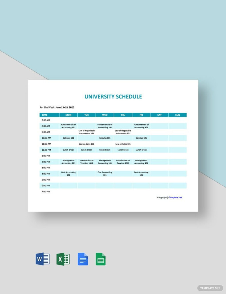 University Study Schedule Template Google Docs Google Sheets Excel 