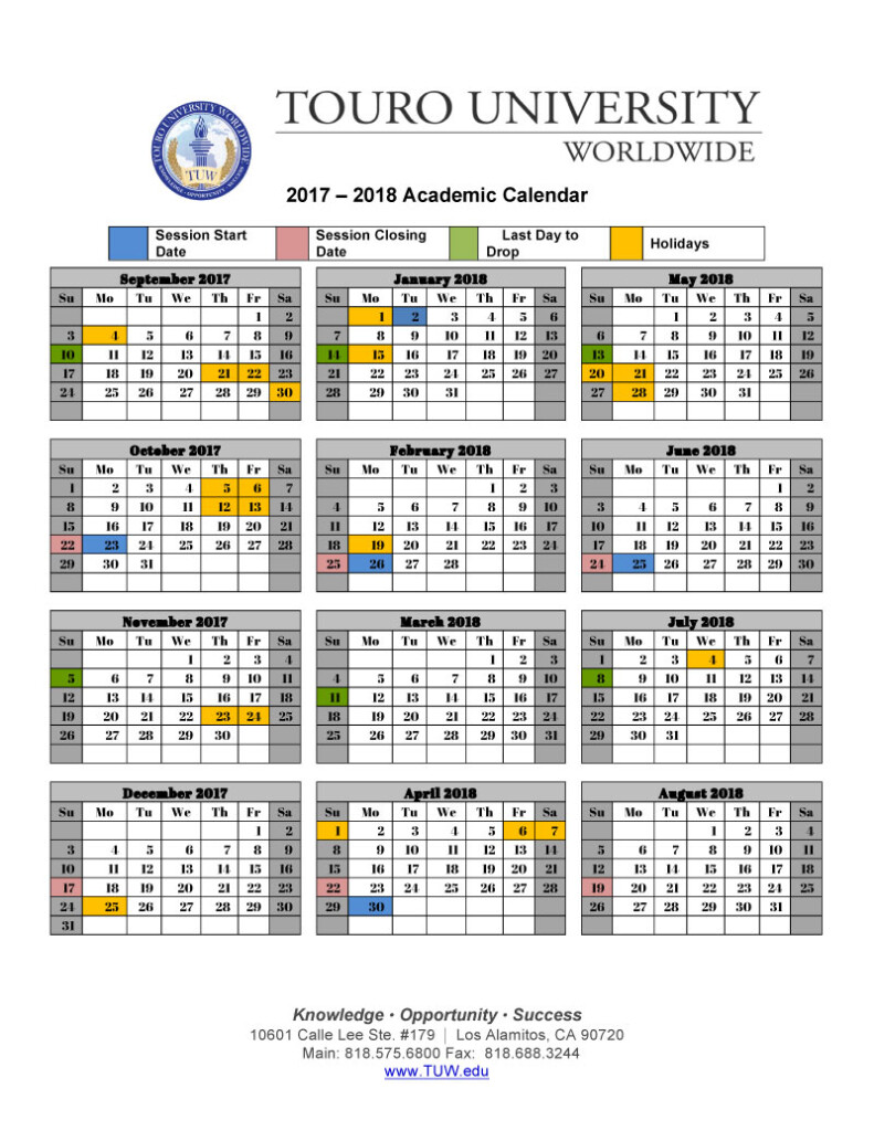 Website Calendar 2016 2018 Updated 06 20 16 3of3 Touro University 